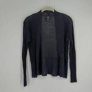 Eileen Fisher Sweater cardigan PP navy blue linen minimalist coastal beachy